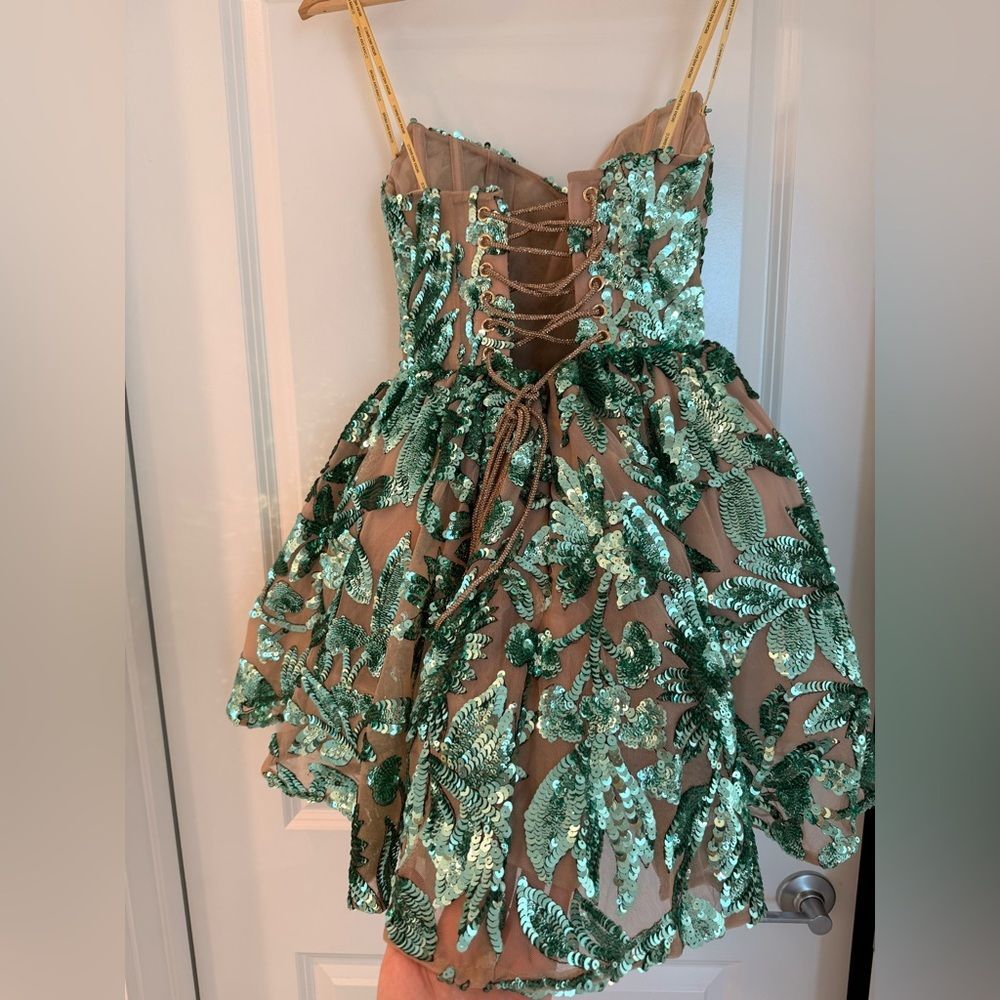 NWOT BRONX AND BANCO Chloe Teal Strapless Sequin Mini Dress, wedding guest dress - Picture 11 of 16